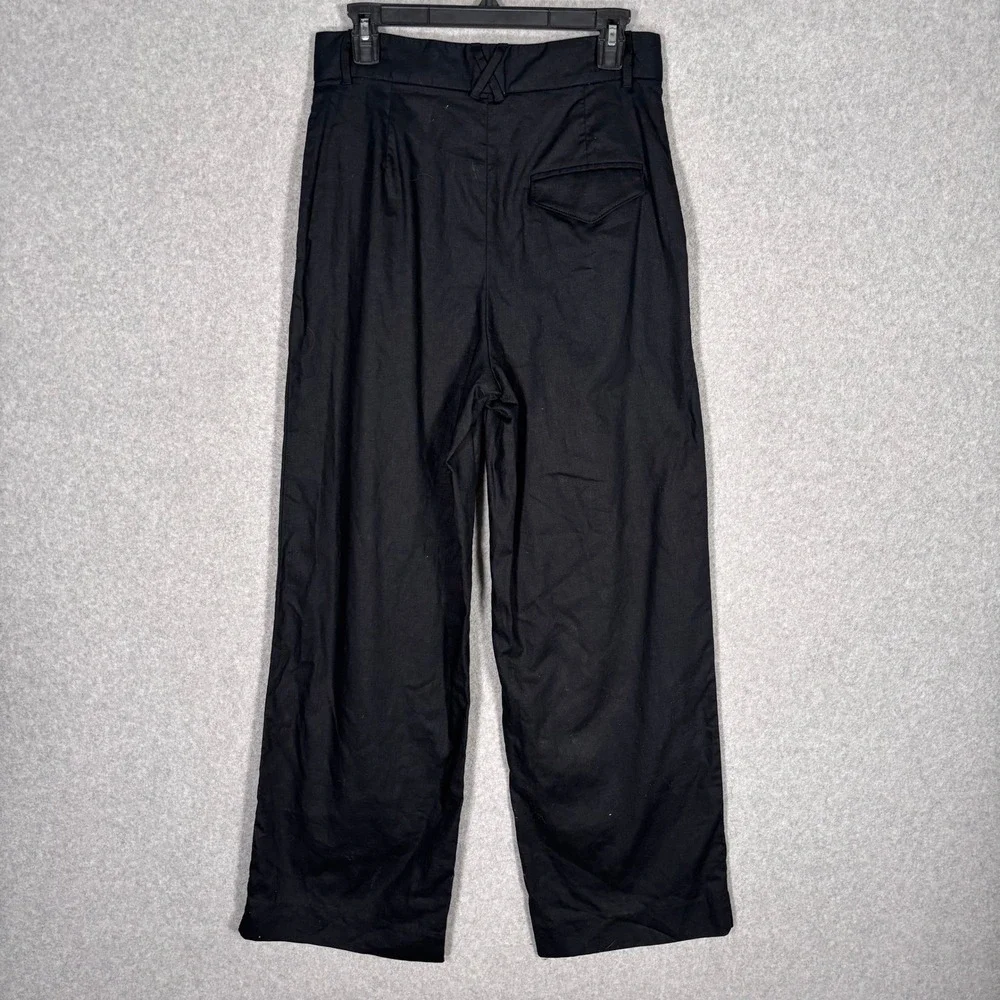 Banana Republic Pleated Wide Leg Linen Pants 8P Black High Rise Minimalist